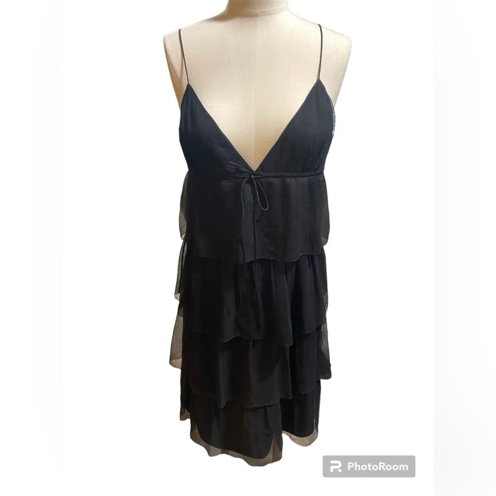 J. Crew Spaghetti Strap Silk Black Tiered mini size 10